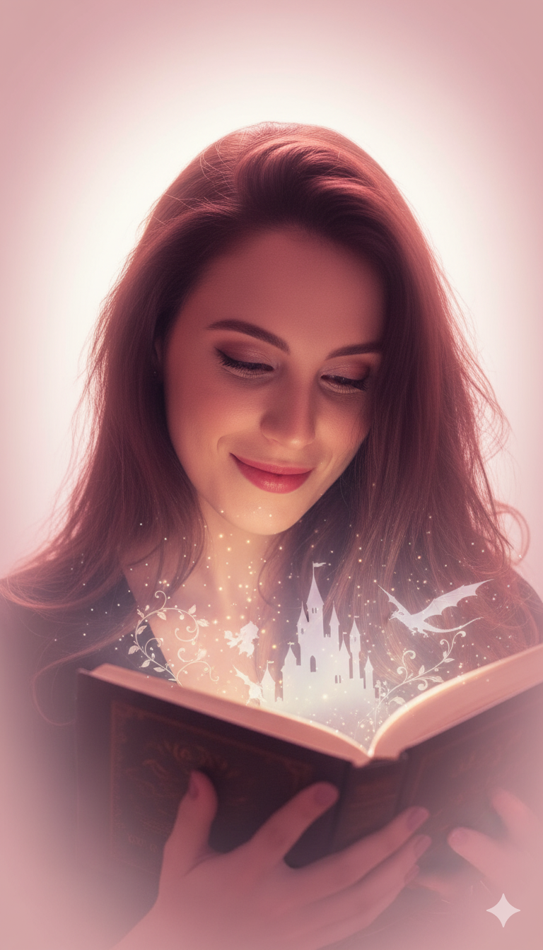 Gi segurando livros em fundo rosa